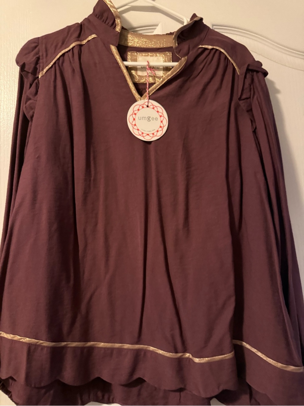 Umgee Plum Long Sleeve Top with Gold Trim